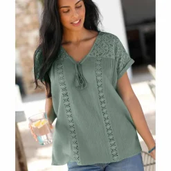 Blouse macramé, crépon coton