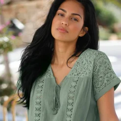 Blouse macramé, crépon coton