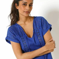 Blouse macramé, crépon coton