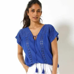 Blouse macramé, crépon coton