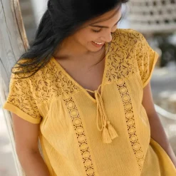 Blouse macramé, crépon coton