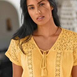 Blouse macramé, crépon coton