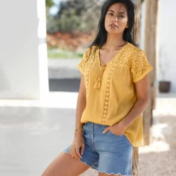 Blouse macramé, crépon coton