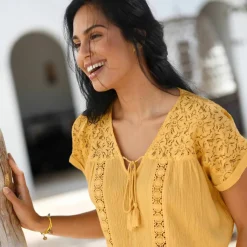 Blouse macramé, crépon coton