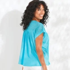 Blouse macramé, crépon coton