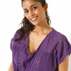 Blouse macramé, crépon coton