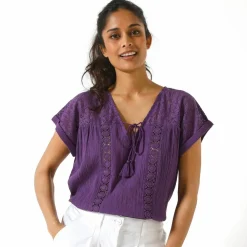 Blouse macramé, crépon coton