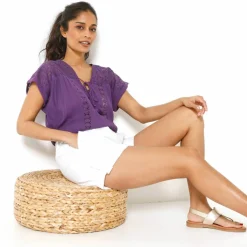 Blouse macramé, crépon coton
