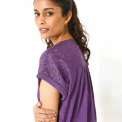 Blouse macramé, crépon coton