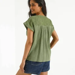 Blouse macramé, crépon coton