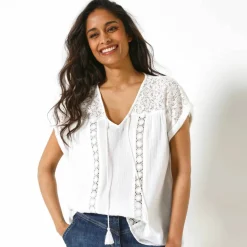 Blouse macramé, crépon coton