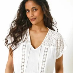 Blouse macramé, crépon coton