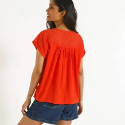 Blouse macramé, crépon coton
