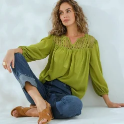 Blouse macramé manches 3/4