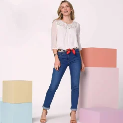 Blouse macramé unie, voile plumetis