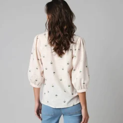 Blouse manches 3/4, broderies palmiers