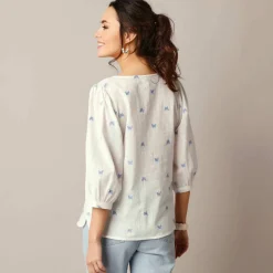 Blouse manches 3/4, broderies papillons
