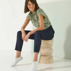 Blouse manches courtes à revers, imprimé minimaliste