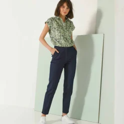 Blouse manches courtes à revers, imprimé minimaliste