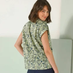 Blouse manches courtes à revers, imprimé minimaliste