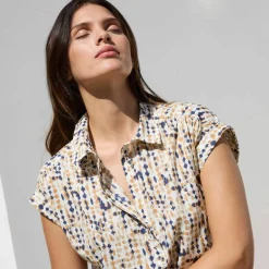 Blouse manches courtes à revers, imprimé minimaliste