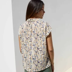 Blouse manches courtes à revers, imprimé minimaliste