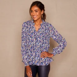 Blouse plissée imprimé fleuri, voile