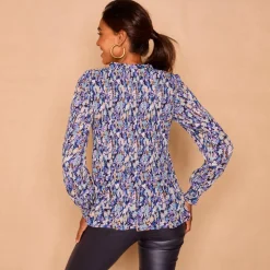 Blouse plissée imprimé fleuri, voile