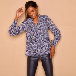 Blouse plissée imprimé fleuri, voile