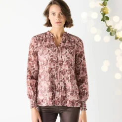 Blouse plissée imprimé fleuri, voile