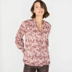 Blouse plissée imprimé fleuri, voile