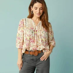 Blouse Spécial Petites avec macramé et manches 3/4