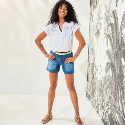 Blouse unie manches courtes, double gaze de coton