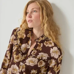 Blouse volantée imprimée floral, crépon