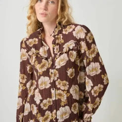 Blouse volantée imprimée floral, crépon