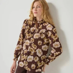 Blouse volantée imprimée floral, crépon