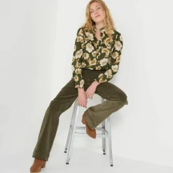 Blouse volantée imprimée floral, crépon