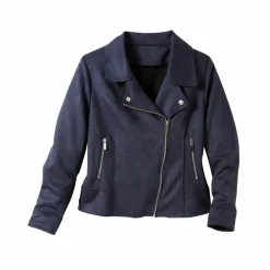 Blouson zippé col tailleur pressionné, suédine