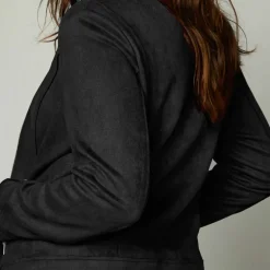 Blouson zippé col tailleur pressionné, suédine