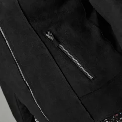 Blouson zippé col tailleur pressionné, suédine