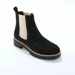 Boots chelsea croûte de cuir, semelle crantée épaisse