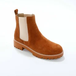 Boots chelsea croûte de cuir, semelle crantée épaisse