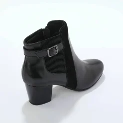 Boots en cuir bi-matière élastiquées à boucle et à talon