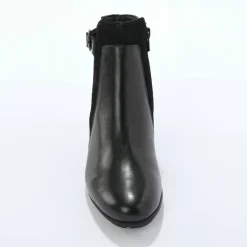 Boots en cuir bi-matière élastiquées à boucle et à talon