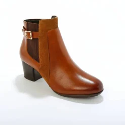 Boots en cuir bi-matière élastiquées à boucle et à talon