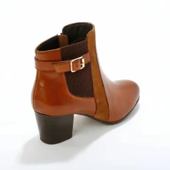 Boots en cuir bi-matière élastiquées à boucle et à talon