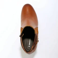 Boots en cuir bi-matière élastiquées à boucle et à talon