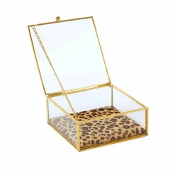Boîte à bijoux verre et métal, avec coussin léopard