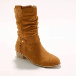 Bottes mi-hautes plissées à petit talon effet bois