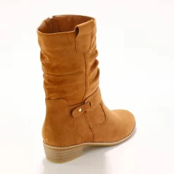 Bottes mi-hautes plissées à petit talon effet bois